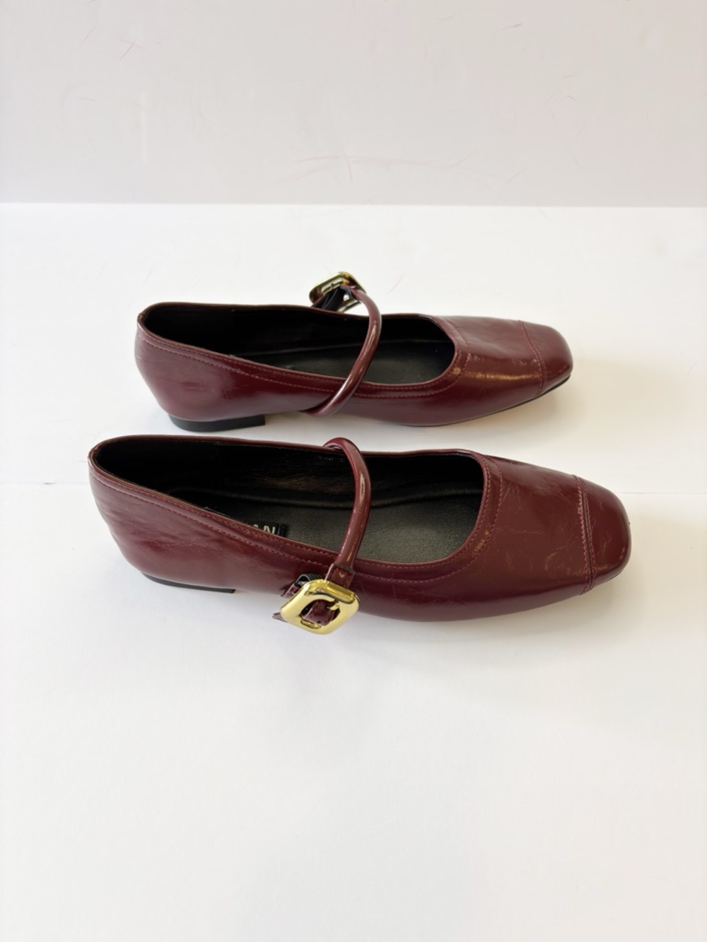 Chuhuan Mary Jane Flats Burgundy Square Toe Strap Buckle Size 37 - Picture 8 of 13